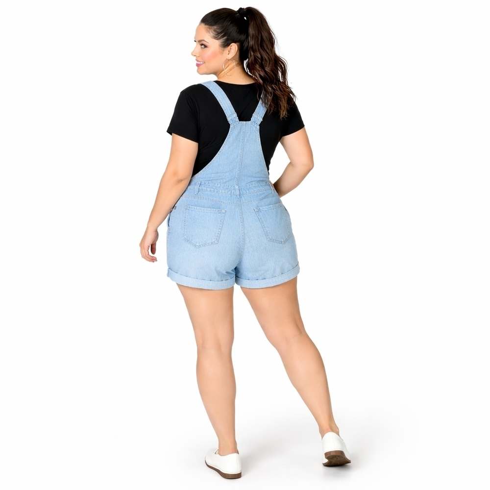 Torrid Size 18 Light Blue Denim Railroad Stripe Overall Shorts  with Pockets NWT - Picture 8 of 16